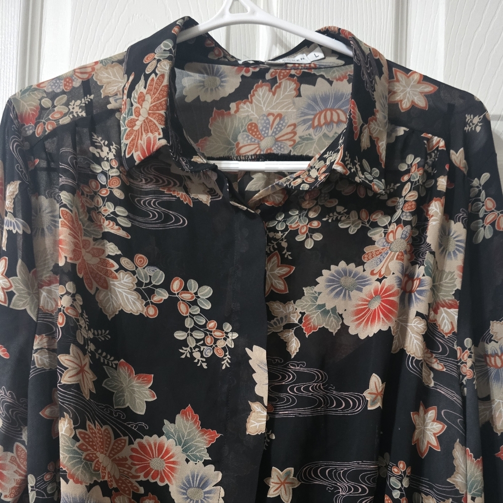 Molly Bracken Floral Print Ruffle Hem Midi Shirt Dress, Stretch Waist, EUC! - Picture 6 of 16